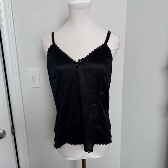 Vintage Elegant Black Women's Camisole Top satin with lace trim goth whimsy 38 - Picture 3 of 6